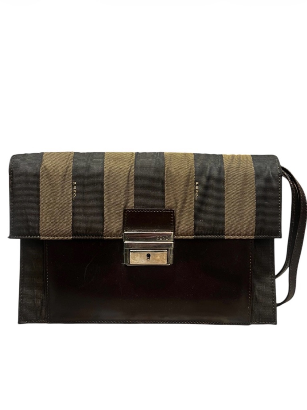 Fendi Black and Brown Striped Men's Clutch Briefcase